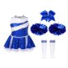 Hularka Kids Girls Cheer Leader Costume Cheerleading Outfits Sequins Dance Dress with Pom Poms Headwear Socks A Blue 13-14 Years view 3