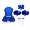 Hularka Kids Girls Cheer Leader Costume Cheerleading Outfits Sequins Dance Dress with Pom Poms Headwear Socks A Blue 13-14 Years view 4
