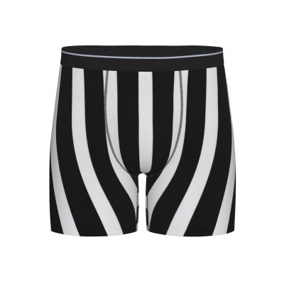 ZLYYXY Men'S Long Leg Boxers Brief Novelty Underwear Comfort Fit Moisture Wicking Breathable Black & White Stripe
