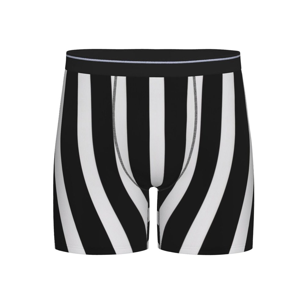 ZLYYXY Men'S Long Leg Boxers Brief Novelty Underwear Comfort Fit Moisture Wicking Breathable Black & White Stripe