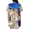 Amazwi Santorini Greek Island Sea View Short Sleeve Pajamas Sets For Women Casual Crew Neck Sleepwear Soft Loungewear Tracksuits Outfit, 4X-Large view 3