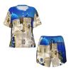 Amazwi Santorini Greek Island Sea View Short Sleeve Pajamas Sets For Women Casual Crew Neck Sleepwear Soft Loungewear Tracksuits Outfit, 4X-Large view 4