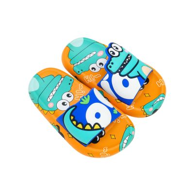 NineFit Basics Kid Toddler Boys Girls Summer Cute Dinosaur Slippers Indoor Non Slip Bathroom Slippers Quick Drying Shower (Orange, 2 Big Kids)