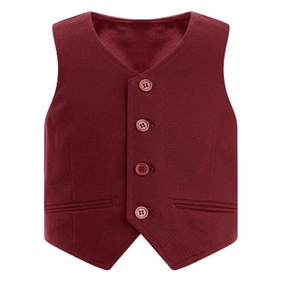 YONGHS Kids Boys Formal Suit Vest Regular Fit V-Neck Single Breasted Wedding Party Dress Waistcoat Burgundy 4 Years