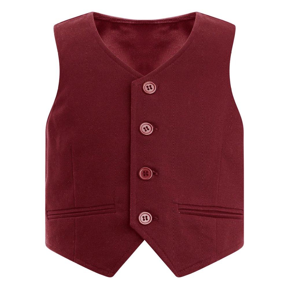 YONGHS Kids Boys Formal Suit Vest Regular Fit V-Neck Single Breasted Wedding Party Dress Waistcoat Burgundy 4 Years