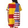 Amazwi American Spain Flag Short Sleeve Pajamas Sets For Women Casual Crew Neck Sleepwear Soft Loungewear Tracksuits Outfit, 4X-Large view 3