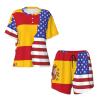 Amazwi American Spain Flag Short Sleeve Pajamas Sets For Women Casual Crew Neck Sleepwear Soft Loungewear Tracksuits Outfit, 4X-Large view 4