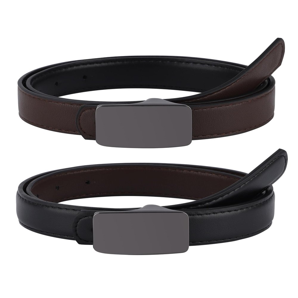 AWAYTR Boys Reversible Belt for Kids - Black and Brown PU Leather Dress Belts for School Uniform Jeans (70cm, Gunmetal-Coffee)
