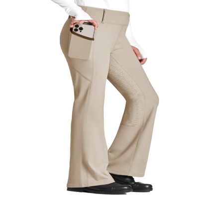 FitsT4 Sports Girl's Full Seat Horse Riding Pants Bootcut Riding Tights Kids Equestrian Breeches with Pockets Khaki XS