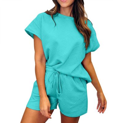 Women's 2 Piece Yoga Set Soft Short Sleeve Top Flare Leggings Comfortable Stretchy for Casual Active Wear Casual Short Sleeve Pullover Tops and Drawstring Shorts Pants Lounge Sets
