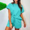 Women's 2 Piece Yoga Set Soft Short Sleeve Top Flare Leggings Comfortable Stretchy for Casual Active Wear Casual Short Sleeve Pullover Tops and Drawstring Shorts Pants Lounge Sets view 3