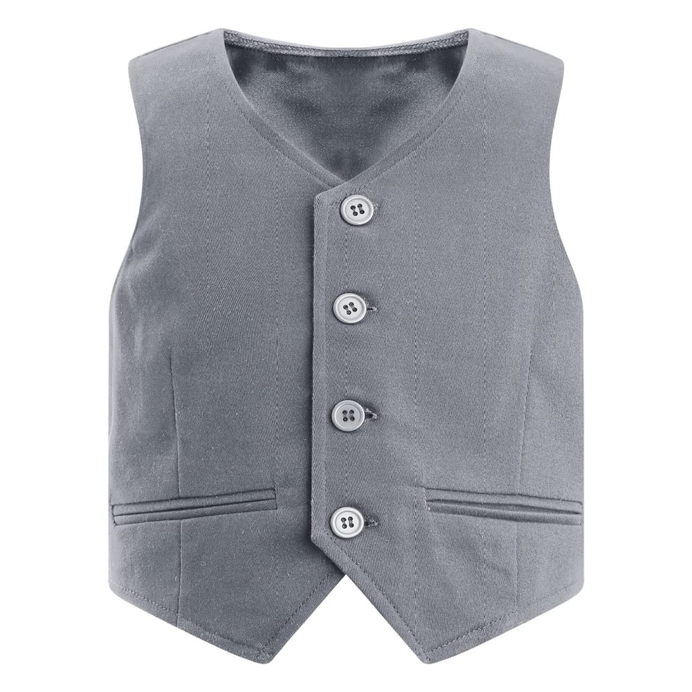 YONGHS Kids Boys Formal Suit Vest Regular Fit V-Neck Single Breasted Wedding Party Dress Waistcoat Gray 4 Years