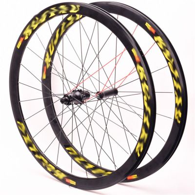700C Bicycle Wheel Set Carbon V Brake 38Mm Depth Clincher Carbon Road Bike Wheels Front Rear Wheelset Racing Bike Wheel for 8 9 10 11 Speed Yellow Label,700C
