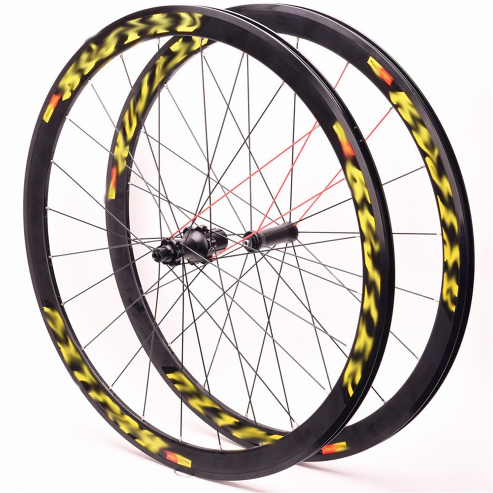 700C Bicycle Wheel Set Carbon V Brake 38Mm Depth Clincher Carbon Road Bike Wheels Front Rear Wheelset Racing Bike Wheel for 8 9 10 11 Speed Yellow Label,700C