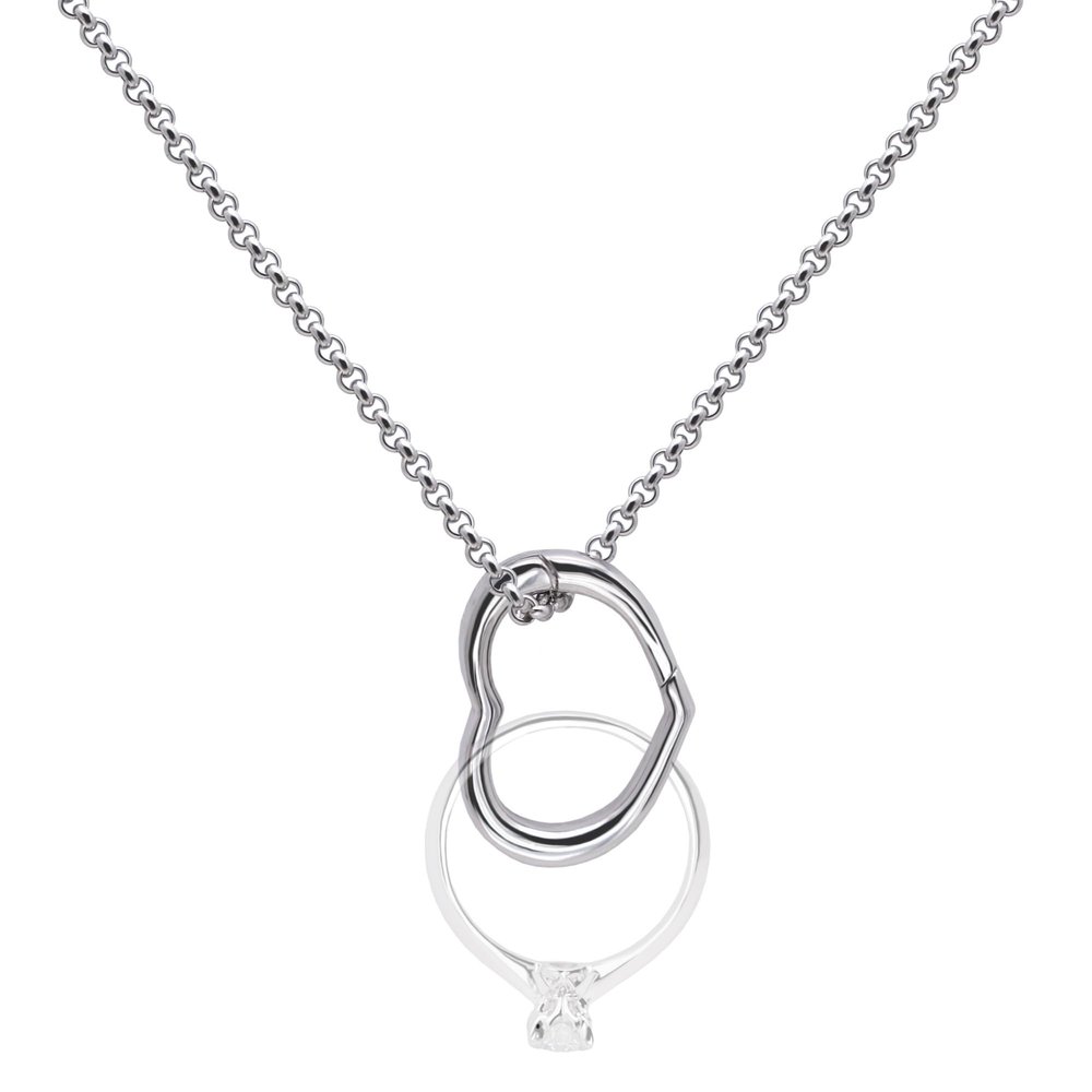 Adjustable Ring Holder Necklaces for Mom, Cute Heart Stainless Steel Wedding Engagement Ring Chain for Women Men (Stainless Steel)