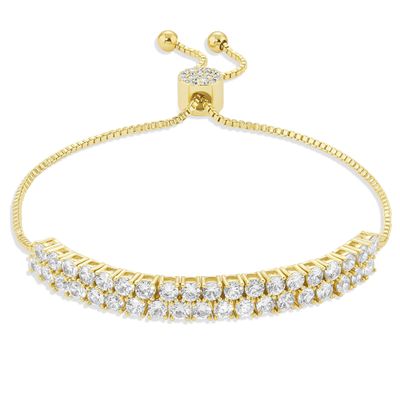 Amazon Essentials 14K Gold Plated Crystal Double Row Adjustable Bracelet, One Size