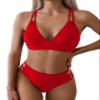 Bikini Set Women 2 Piece Swimsuits Cheeky High Waisted Cut Leg Criss Cross Back Double Straps Sexy Bathing Suits Deep V Teen Girls Red L view 1