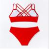 Bikini Set Women 2 Piece Swimsuits Cheeky High Waisted Cut Leg Criss Cross Back Double Straps Sexy Bathing Suits Deep V Teen Girls Red XL view 4