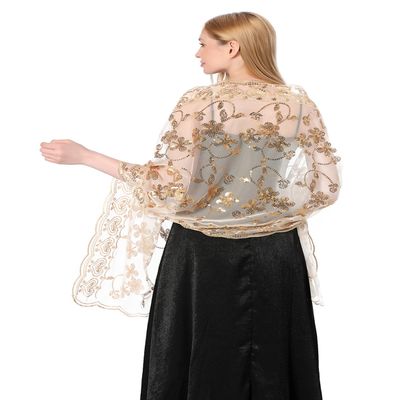 Sanmoury Women's 1920s Sequin Shawl Wraps Fringe Glittering Cape Scarf For Evening Wedding Party (Beige Gold)