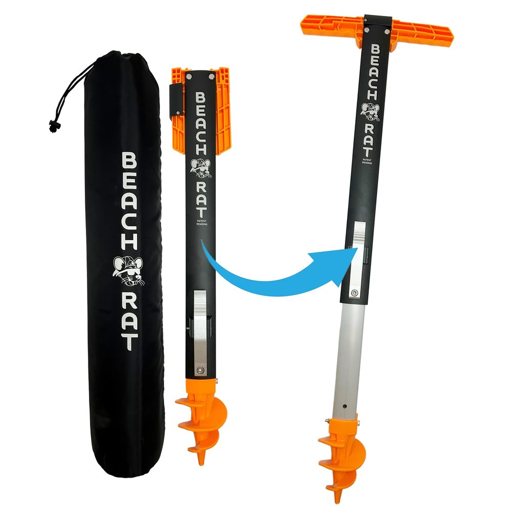 Beach Rat Fusion Anchor & Storage Case - 4ft Jet Ski Anchor/Boat Anchor for Shallow Water and Sandbar - High Strength Telescoping Aluminum Pole & Plastic Boat Accessory - Sand Bar Anchor Kit w/Bag