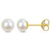 Abbie+Cleo Cultured freshwater white pearl stud earrings - Pendientes de Perlas - womens pearl earrings - 925 sterling silver earrings studs - butterfly clasp (Yellow - Button - 6mm) view 1