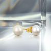 Abbie+Cleo Cultured freshwater white pearl stud earrings - Pendientes de Perlas - womens pearl earrings - 925 sterling silver earrings studs - butterfly clasp (Yellow - Button - 6mm) view 2