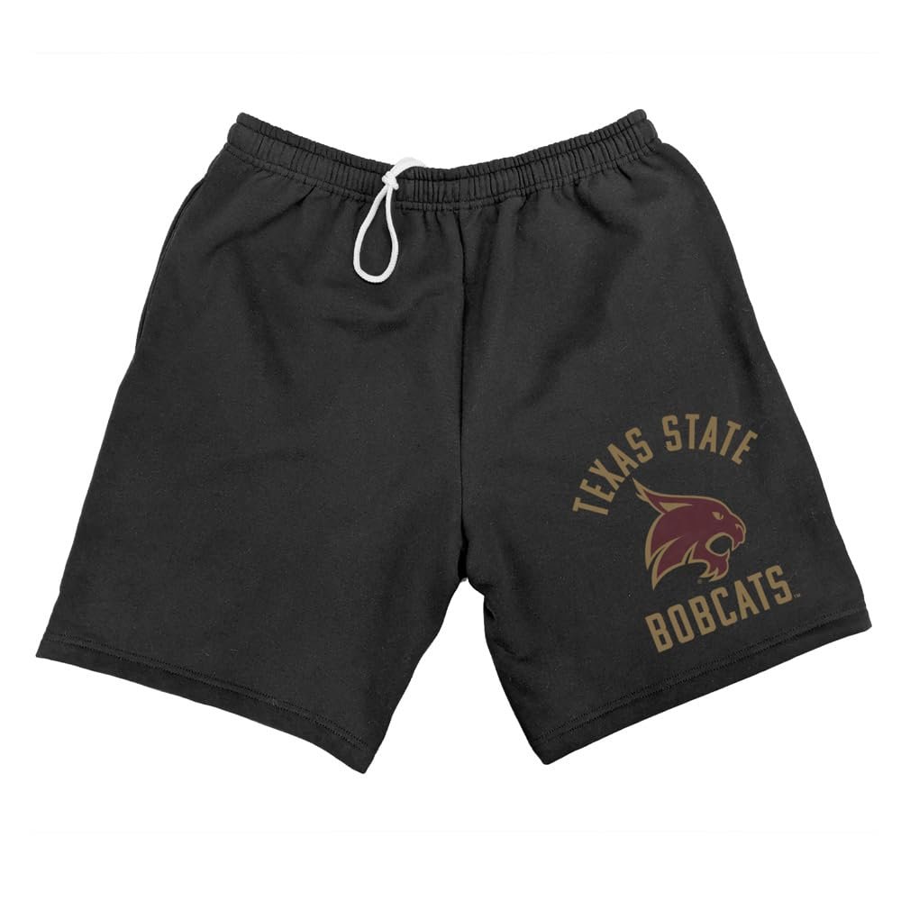 Texas State University Officially Licensed Apparel - Collegiate Arched Text Mens Sweat Shorts, Black, Small
