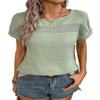 Women's 2024 Summer Casual Short Sleeve Blouse Lace Solid Color Casual Shirt(Size:Medium) Green view 1