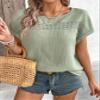 Women's 2024 Summer Casual Short Sleeve Blouse Lace Solid Color Casual Shirt(Size:Medium) Green view 2