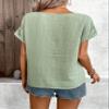 Women's 2024 Summer Casual Short Sleeve Blouse Lace Solid Color Casual Shirt(Size:Medium) Green view 3