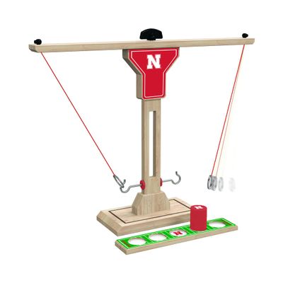 Wild Sports NCAA Nebraska Cornhuskers Wooden Ring Swing Battle - Head-to-Head Ring Toss Hook & Ring Game for College Football Fans