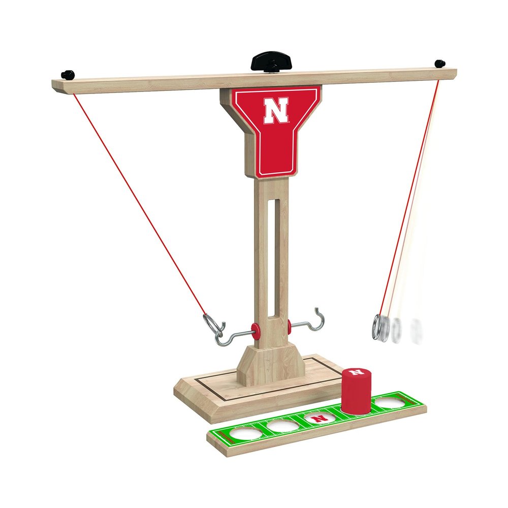 Wild Sports NCAA Nebraska Cornhuskers Wooden Ring Swing Battle - Head-to-Head Ring Toss Hook & Ring Game for College Football Fans