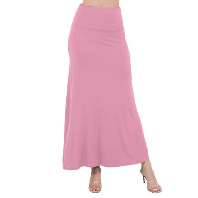 Azules Womens Maxi Skirt Soft Stretchy Rayon Fold Over High Waist Long Flowy Boho Skirt for Casual or Dressy Wear Dusty Rose
