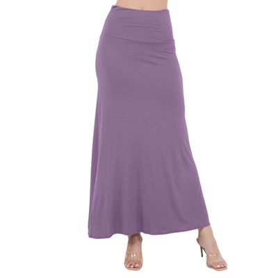 Azules Maxi Skirt for Women, Soft Stretchy Rayon Fold Over High Waist Flowy Trendy Dressy Boho Long Skirts for Women, Perfect for Any Day and Occasions (Petite & Plus Size) - Silver Sand, 2X