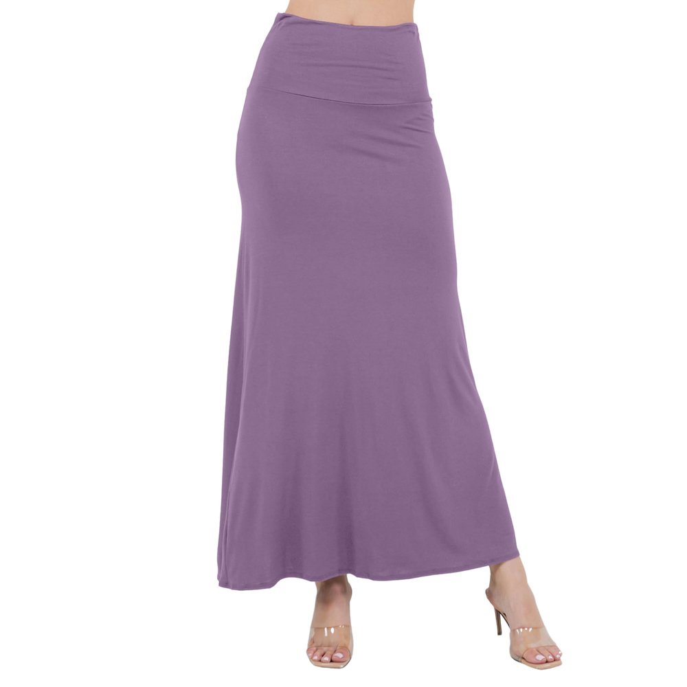 Azules Maxi Skirt for Women, Soft Stretchy Rayon Fold Over High Waist Flowy Trendy Dressy Boho Long Skirts for Women, Perfect for Any Day and Occasions (Petite & Plus Size) - Silver Sand, 2X