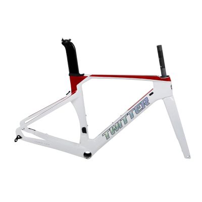 MirOdo 700C Road Bike Frameset with Fork 46/48/50/52/54cm Carbon Fiber Road Bike Frame Disc Brakes Thru Axle F12*100mm R12*142mm Internal Routing Frameset(Color:White Red,Size:52CM)