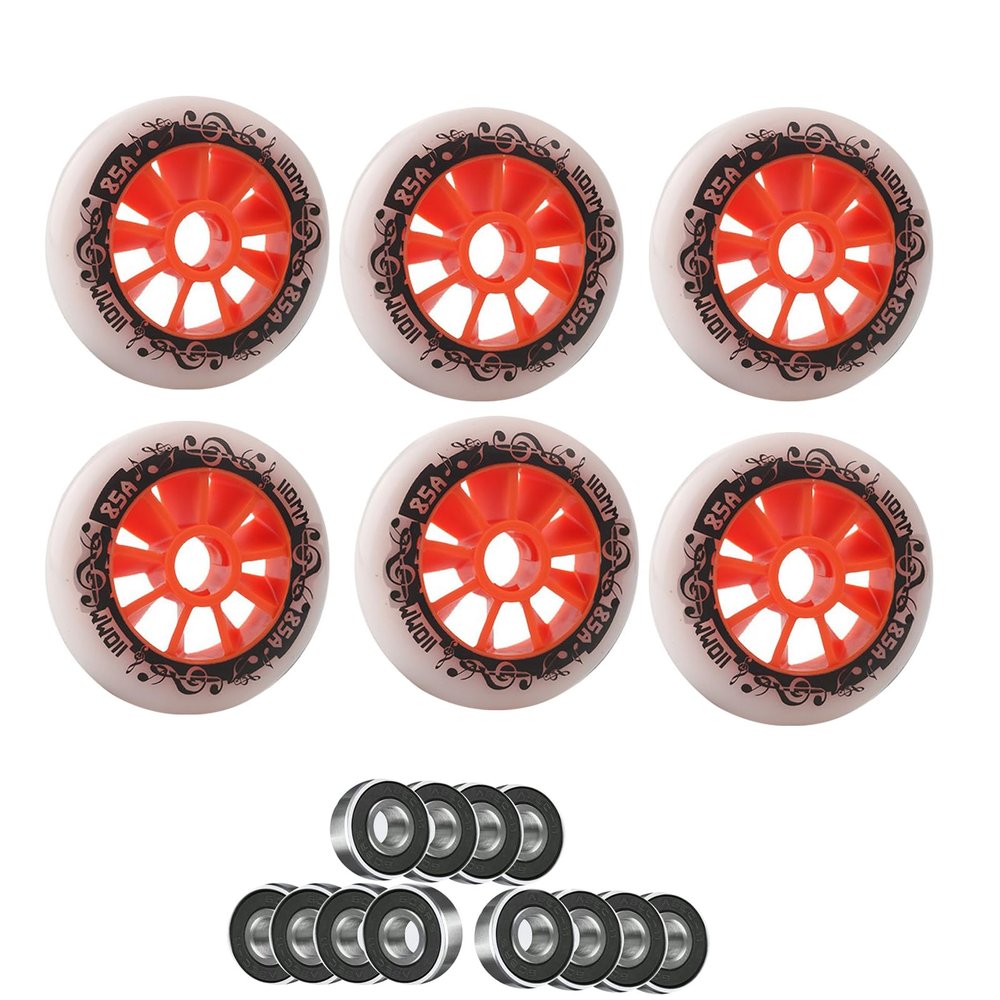 GXBHSP 6 Pack Inline Skate Wheels 90mm 100mm 110mm Inline Wheels Replacemnet with ABEC-9 Bearings 85A Hardness Increased Speed and High-Grip Performance (Orange,100mm)