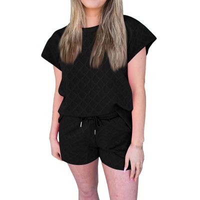 2 Piece Outfits for Women Lightweight Matching Lounge Sets Summer Outfits for Women 2 Piece Short Sleeve V Neck Lounge Sets Casual Matching Shorts Vacation Beach Sets