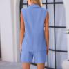 Binmer Women's Casual Sleeveless Blazer Vest Shorts Sets Double Breasted V Neck Office 2 Piece Lounge Matching Outfits Sets Light Blue view 3
