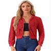 Allegra K Lace Jackets for Women's Stand Collar Zip Up Lightweight Gothic Sheer Baseball Jacket Large Red view 1