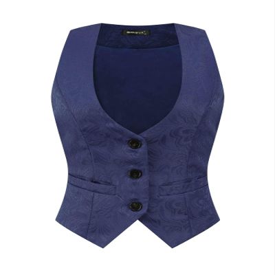 Allegra K Vintage Vest for Women's Button Up Jacquard Steampunk Suit Waistcoat with Pockets XX-Large Dark Blue