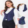 Allegra K Vintage Vest for Women's Button Up Jacquard Steampunk Suit Waistcoat with Pockets XX-Large Dark Blue view 2