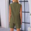 Binmer Women's Casual Sleeveless Blazer Vest Shorts Sets Double Breasted V Neck Office 2 Piece Lounge Matching Outfits Sets Army Green view 4