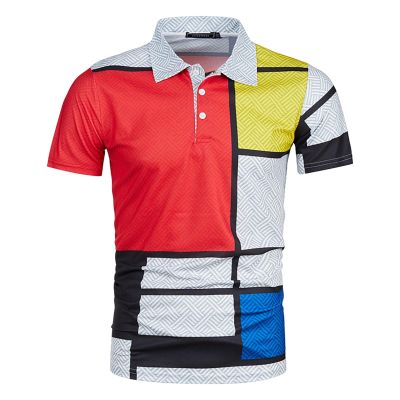 Ymosrh Mens Short Sleeve Graphic Print Golf Polos Business Casual Work Collar Tshirts Polos for Work Clothes (5XL, Red)