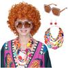 FantaLook Curly Orange Red Cosplay Wig with Necklace Earrings and Sunglasses for Women Halloween Costume view 1