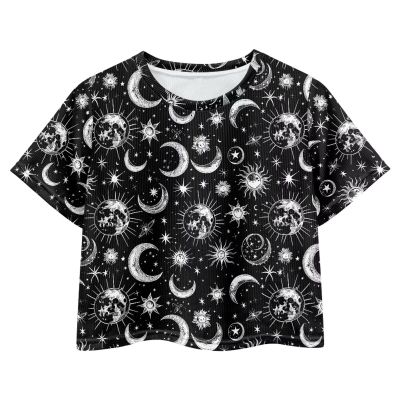Fishoutleap Moon Girls Crop T Shirts Size 9-10 Sun Dance Yoga Top Casual Short Sleeve Pullover Top Crewneck Athletic Gym Sport Top for School Theme Party