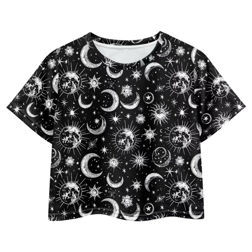 Fishoutleap Moon Girls Crop T Shirts Size 9-10 Sun Dance Yoga Top Casual Short Sleeve Pullover Top Crewneck Athletic Gym Sport Top for School Theme Party