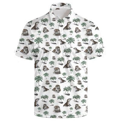 AYUNIX Golf Shirts for Men Otters Polo Shirts Otters Hawaiian Short Sleeve Quick Dry Performance Golf Polo Shirts