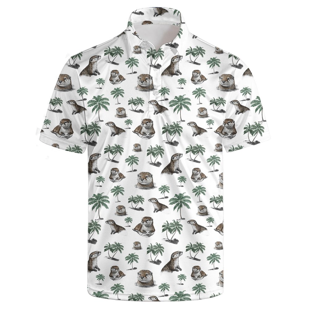 AYUNIX Golf Shirts for Men Otters Polo Shirts Otters Hawaiian Short Sleeve Quick Dry Performance Golf Polo Shirts