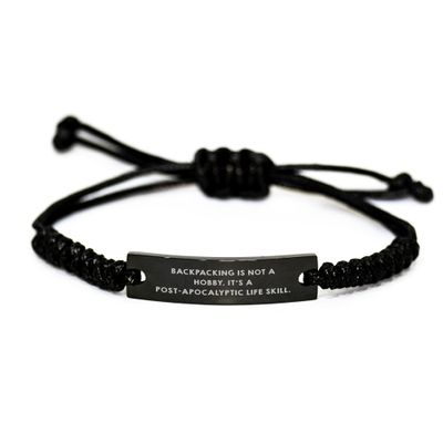 Backpacking Is Not A Hobby It's A Post-apocalyptic Life Skill Rope Adjustable Black Stainless Steel Interlaced Rope Necklace Gifts for Outdoor Enthusiasts on Father's Day